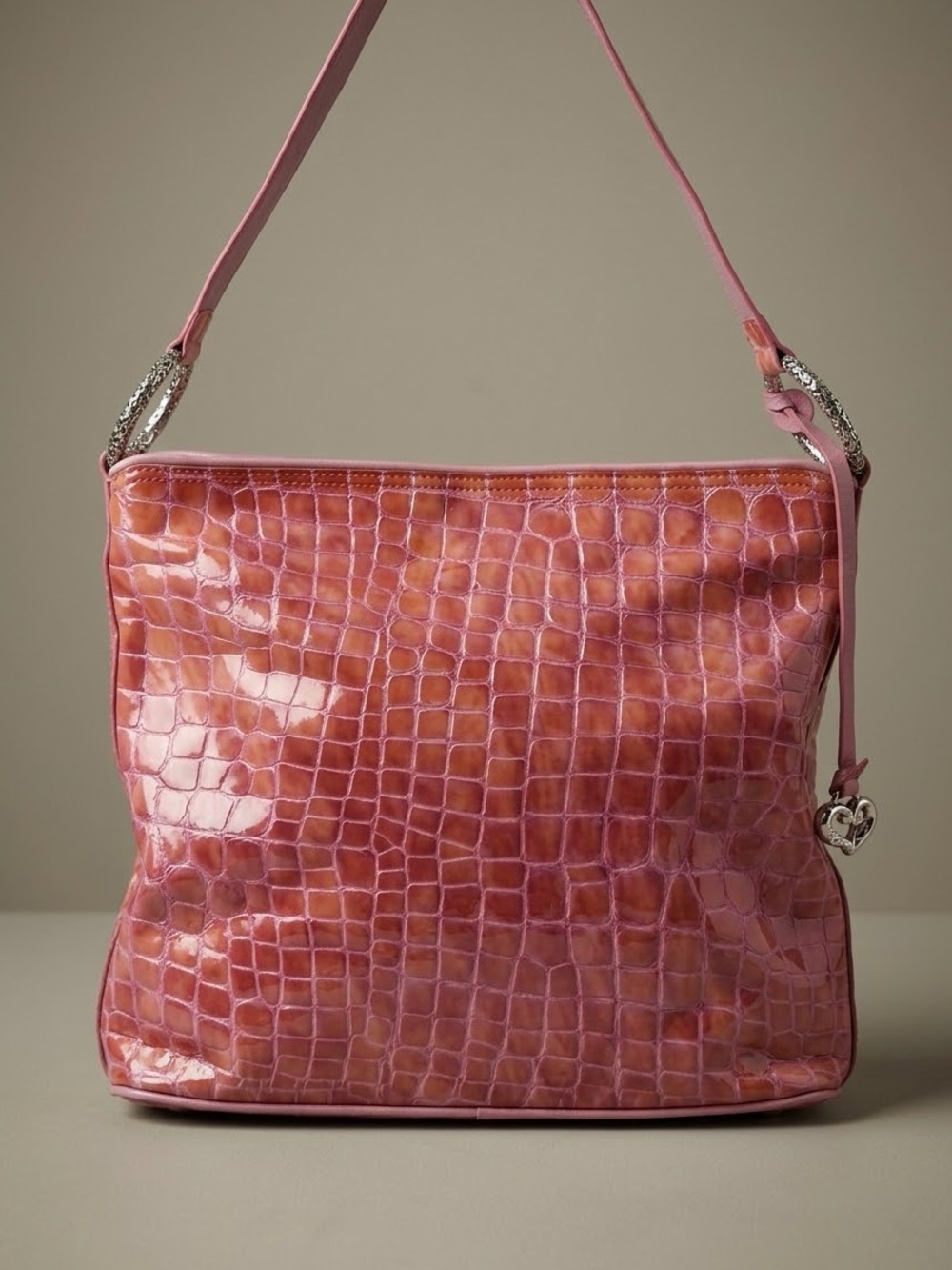 Brighton Cher Pink Croc Embossed Leather Shoulder Bag